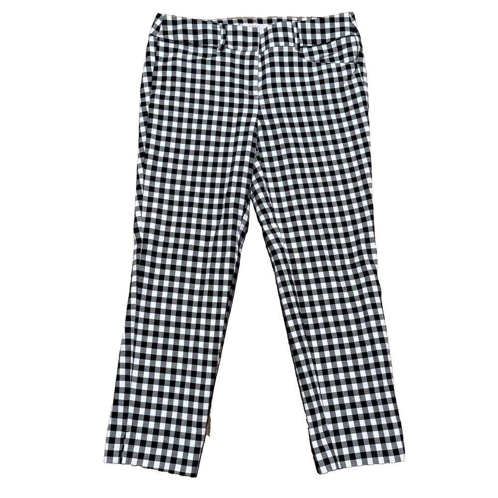 Loft Marisa Slim Rivera Pant 4 Black White Gingham Plaid Stretch Ankle Length